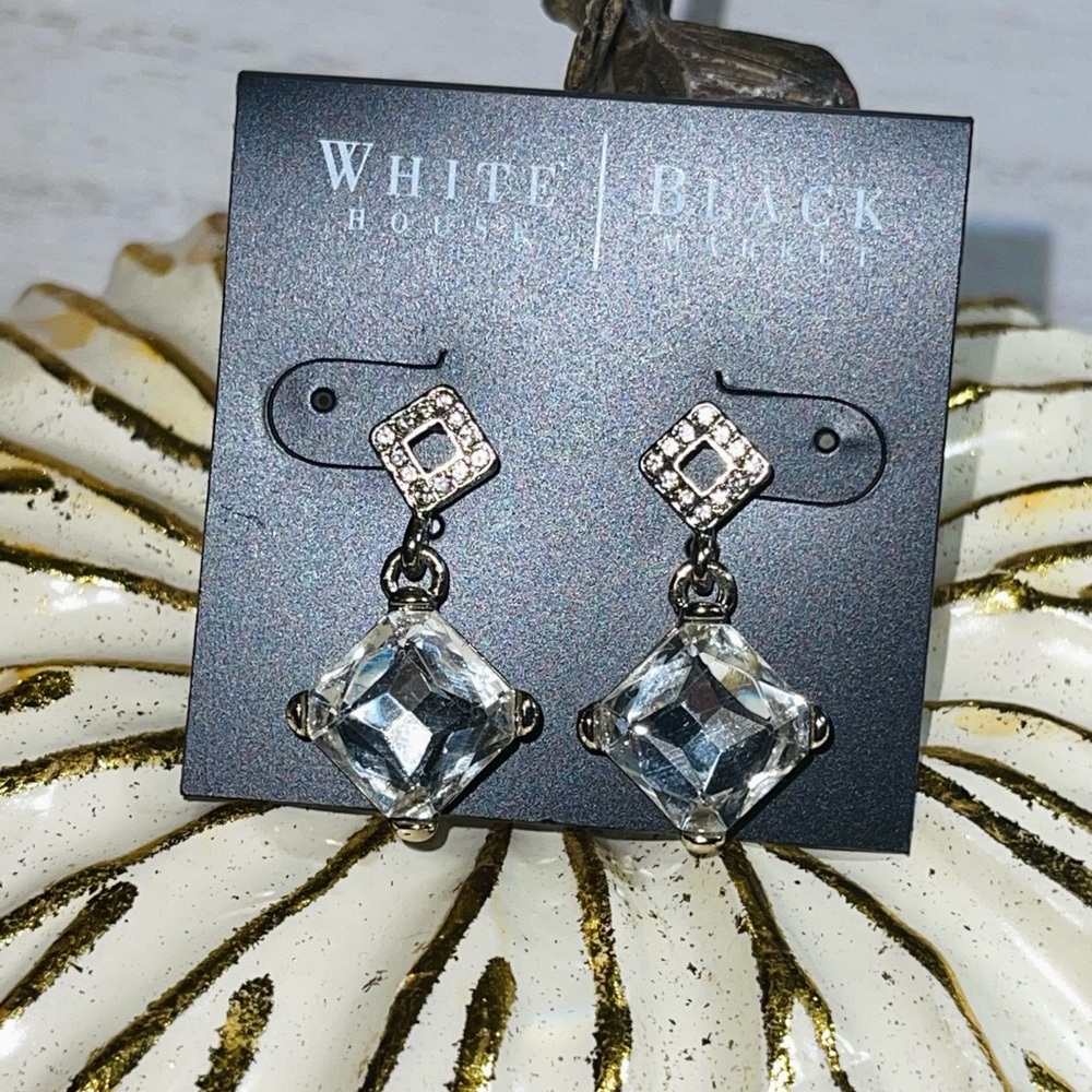 White House Black Market Silver Square Drop Earrings